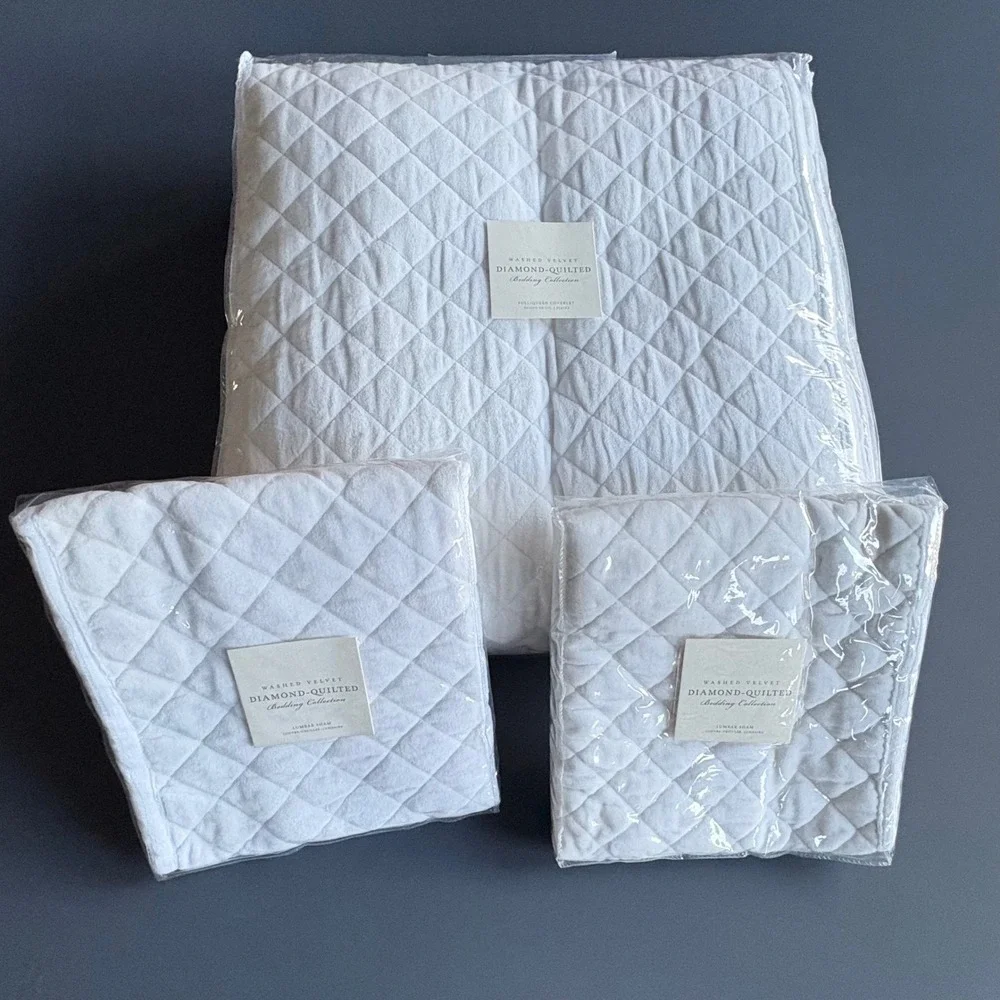 New with tags - Restoration Hardware RH Washed Velvet Diamond Coverlet & 2 Shams
